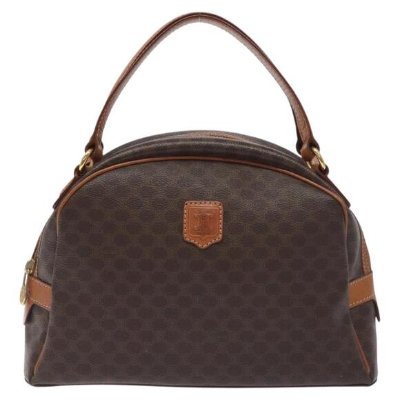 CELINE Macadam Canvas Hand Bag Pvc Leather Brown Gold - Picture 2 of 12